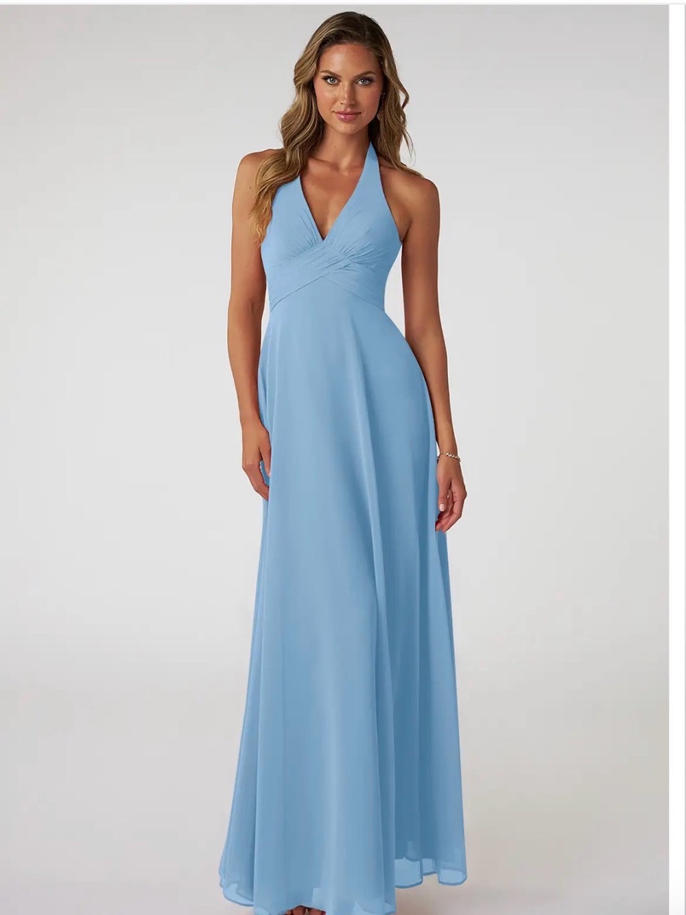Azazie Sky Blue Halter Maxi Dress